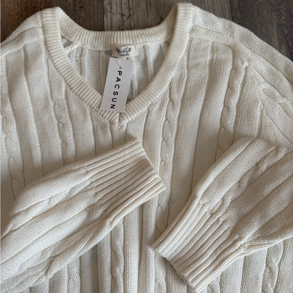 John Galt White Ida Cable Knit Sweater